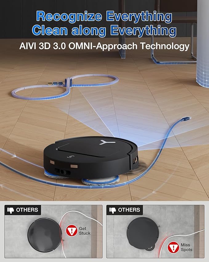 ecovacs deebot t50 pro omni robot vacuum and mop, 3.19” ultra slim, 15,000pa suction, zerotangle 2.0, truedge edge cleaning, aivi 3d obstacle avoidance, auto mop wash & dry, self emptying